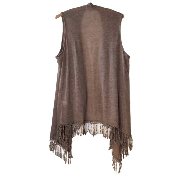 Inseparable Women's Vest Open Front Boho Fringe Topper Tassel Hem Taupe Size L - Picture 2 of 6